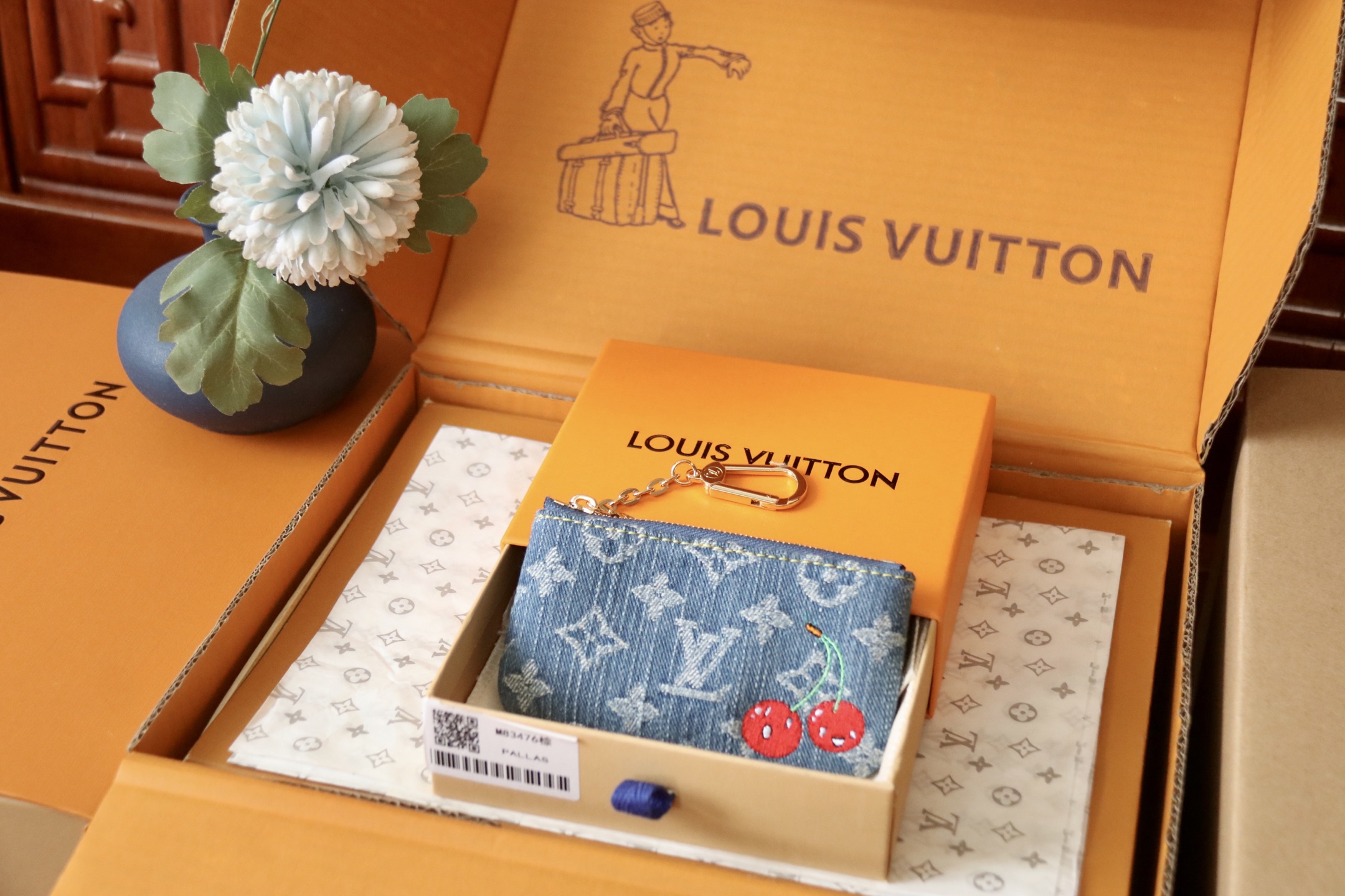 Louis Vuitton x TM Monogram Denim Cherry Key Pouch - Blue