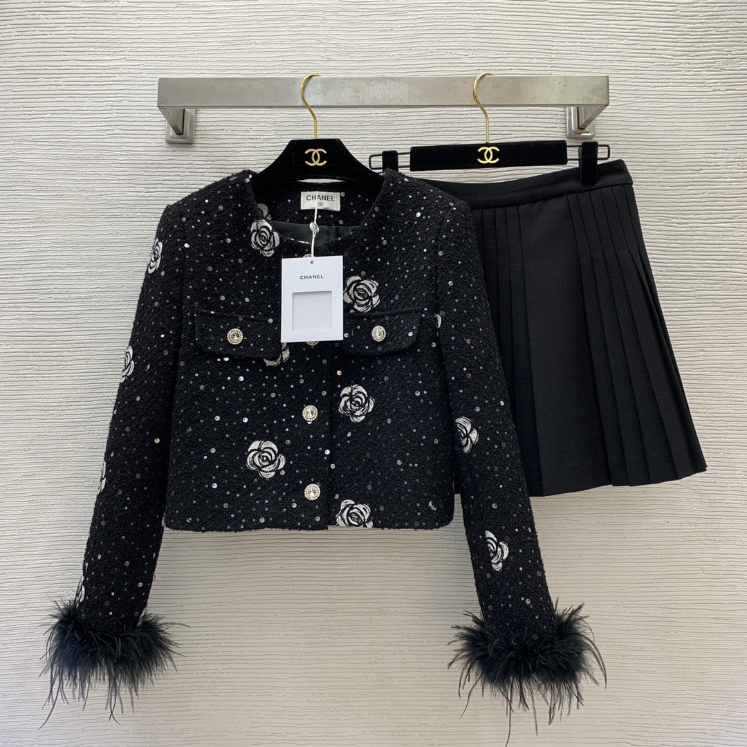 Chanel Clothing Coats & Jackets Shirts & Blouses Two Piece Outfits & Matching Sets Black White Weave