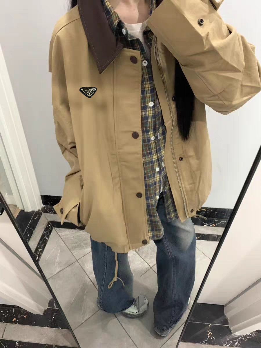 Prada Fall Barn Style Leather Collar Jacket - Retro Fashion Outerwear