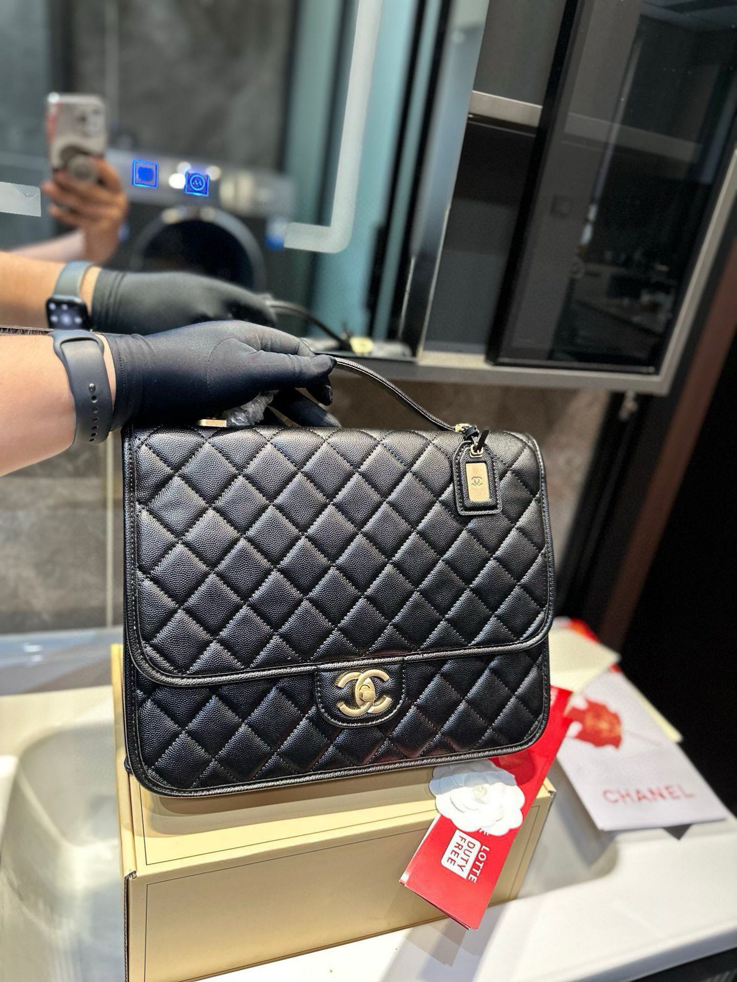 ❤️p220 (scatola regalo pieghevole) ❤️ Chanel post -tofu borse brolla in pelle di brevetto.