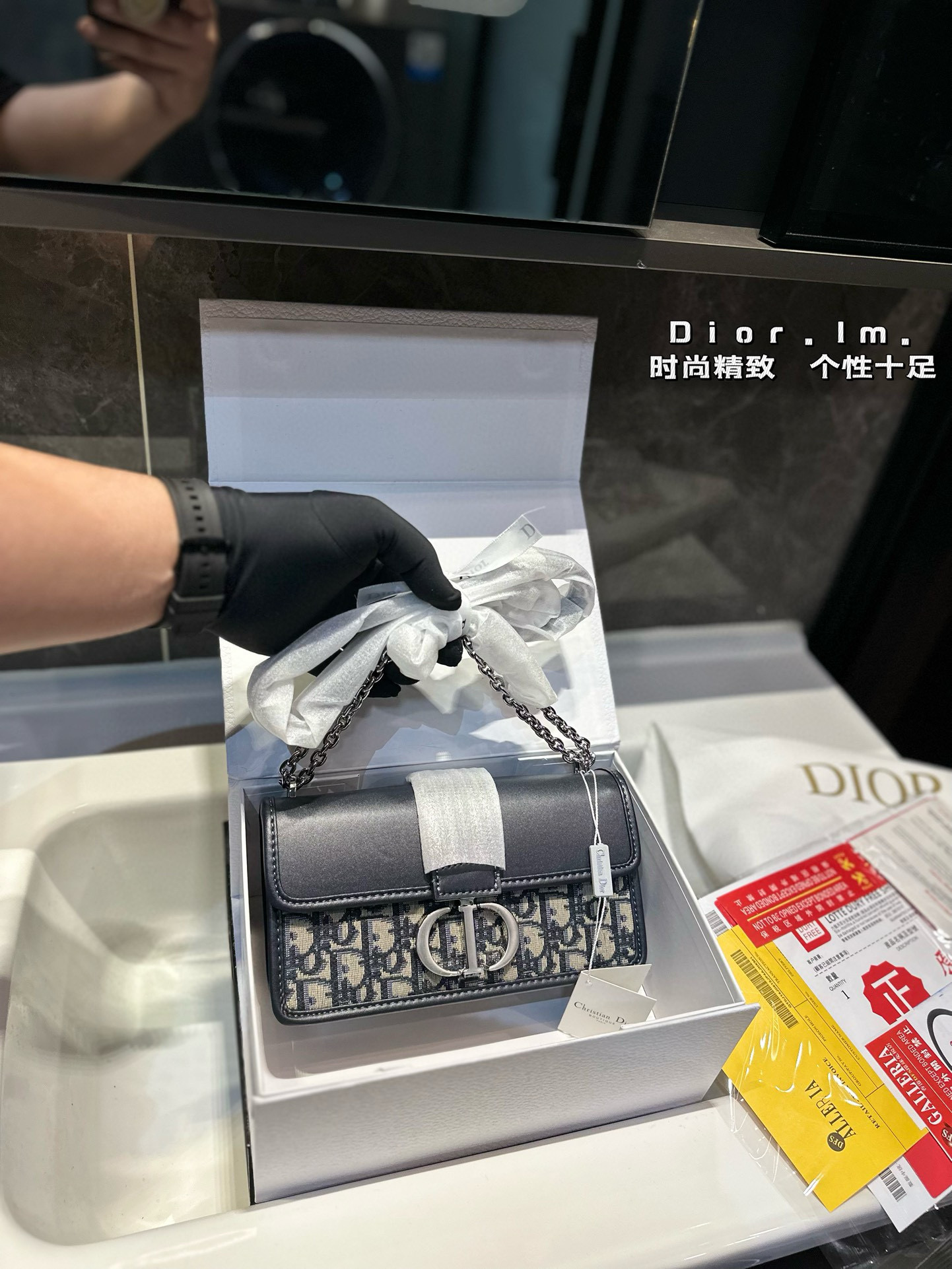 ❤️p155 (confezione da regalo) ❤️Dior Montaigne Black Silver Color Matching è così bello Dior Nuovo Montaigne 30 Flip in pelle di mucca per borsetta + Risoluzione del prodotto Hardware Silverware SIGNORE 21*12