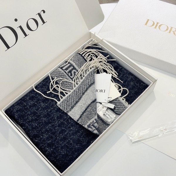Dior Scarf Beige Blue Navy White Printing Cashmere Oblique