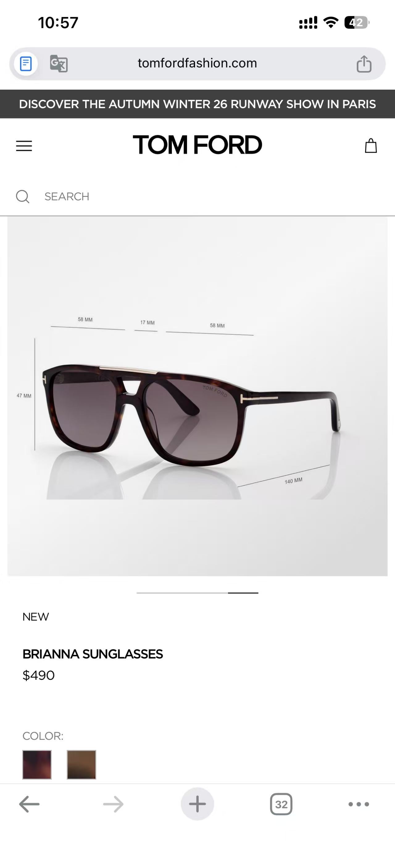 ￼✔️￼𝐓𝐎𝐌 𝐅𝐎𝐑𝐃  Tom Ford MOD：FT1338（BRIANNA） SIZE：58口17-140