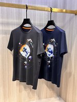 Hermes Clothing T-Shirt Blue Dark Grey Printing Men Cotton Mercerized Spring/Summer Collection