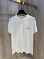 Hermes Clothing T-Shirt Orange White Printing Men Cotton Mercerized Spring/Summer Collection