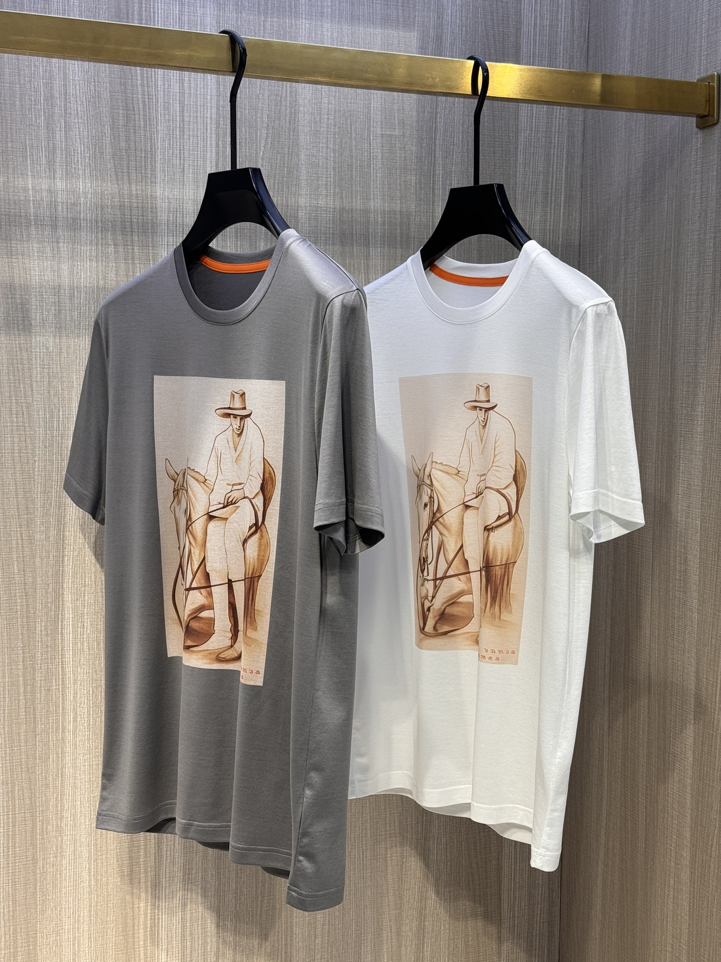 Hermes Clothing T-Shirt Grey White Printing Men Cotton Mercerized Spring/Summer Collection