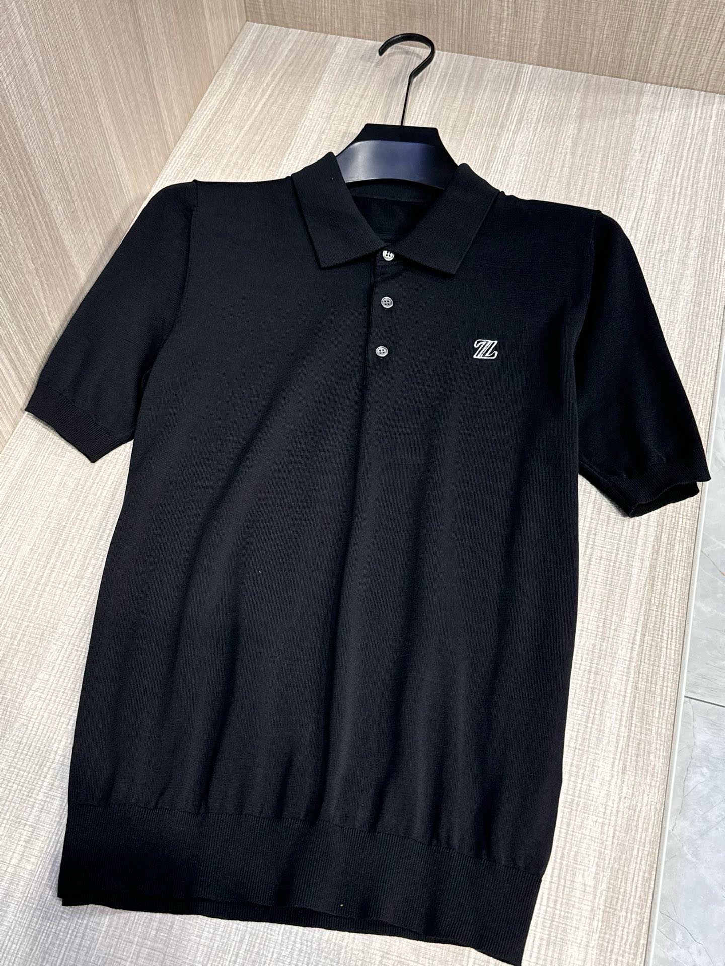 ，型号D-7303#，杰尼亚 2026春夏最新Z字绣标男士短袖翻领针织衫，精选针织棉质面料制成， 80支