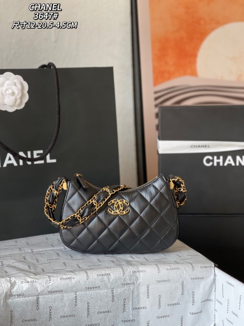 Chanel 23 Hobo Bag, Small Size, Black Quilted Leather with Chain Strap 1 Chanel 23 Hobo Bag, Small Size, Black Quilted Leather with Chain Strap
