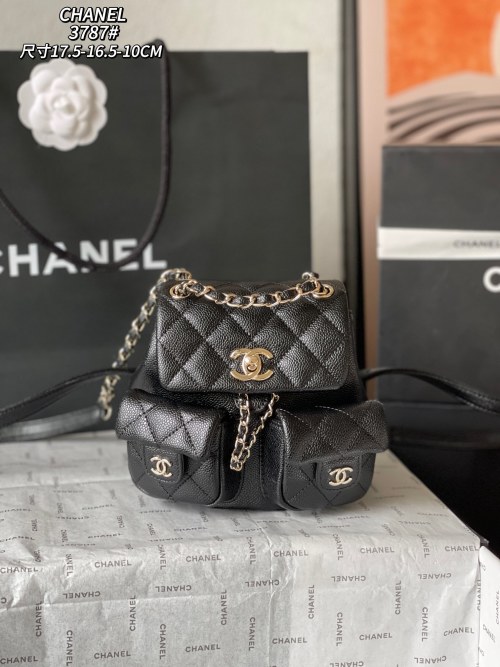Chanel Mini Backpack 3787 Black Caviar Leather with Gold Hardware 1 Chanel Mini Backpack 3787 Black Caviar Leather with Gold Hardware