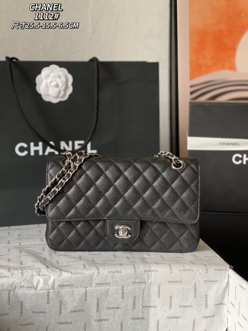 Classic Flap Bag, Medium Size - Inspired by Chanel 1112, Black Caviar Leather 1 Classic Flap Bag, Medium Size - Inspired by Chanel 1112, Black Caviar Leather