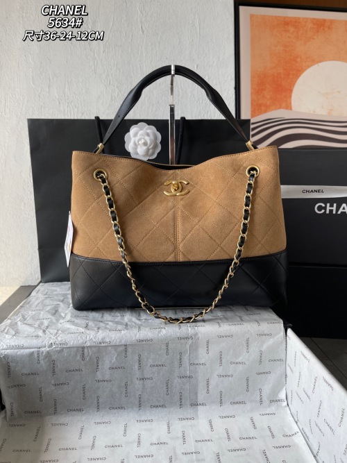 Chanel Classic Colorblock Tote Bag - Suede & Leather, Black Gold Chain 1 Chanel Classic Colorblock Tote Bag - Suede & Leather, Black Gold Chain