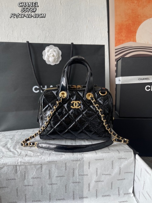 Chanel Bowling Bag Caviar Leather Black, Shoulder Bag AS5578, 17-21-13 cm 1 Chanel Bowling Bag Caviar Leather Black, Shoulder Bag AS5578, 17-21-13 cm