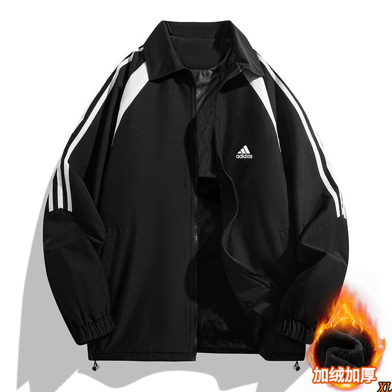 P160 阿迪达斯 独家实拍上新冬季高品质撞色三条杠加绒夹克翻领重磅潮牌拼接休闲百搭夹克外套,本季主打,货源充足,放心主推,高端品质,经典设计,做工出色,经典百搭,上身效果极佳