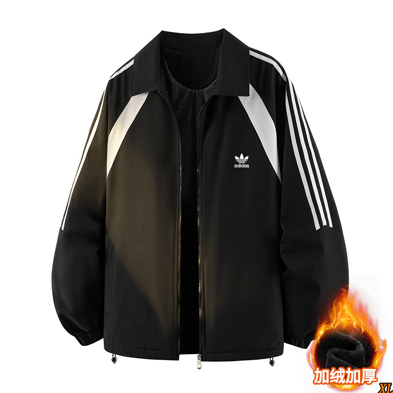 P160 三叶草 独家实拍上新冬季高品质撞色三条杠加绒夹克翻领重磅潮牌拼接休闲百搭夹克外套,本季主打,货源充足,放心主推,高端品质,经典设计,做工出色,经典百搭,上身效果极佳