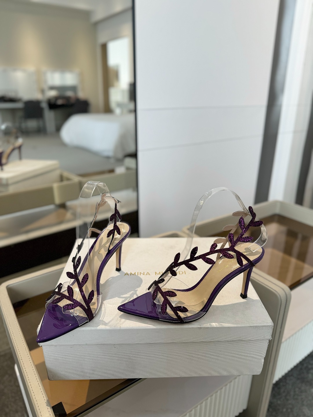 Gianvitorossi2025新款拖鞋顶级版本代购品质!施华洛奇水钻尖头高跟拖鞋宛如从童话中走来的仙