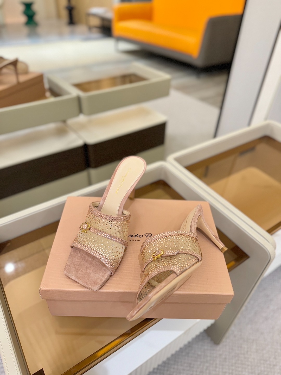Gianvito rossi 👠拖鞋顶级版本!代购品质!👡施华洛奇水钻方头高跟拖鞋,宛如从童话中走来的仙