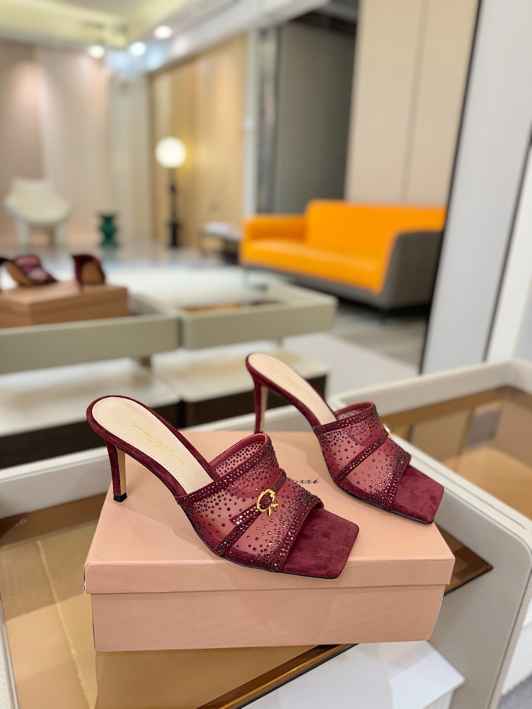 Gianvito rossi 👠拖鞋顶级版本!代购品质!👡施华洛奇水钻方头高跟拖鞋,宛如从童话中走来的仙