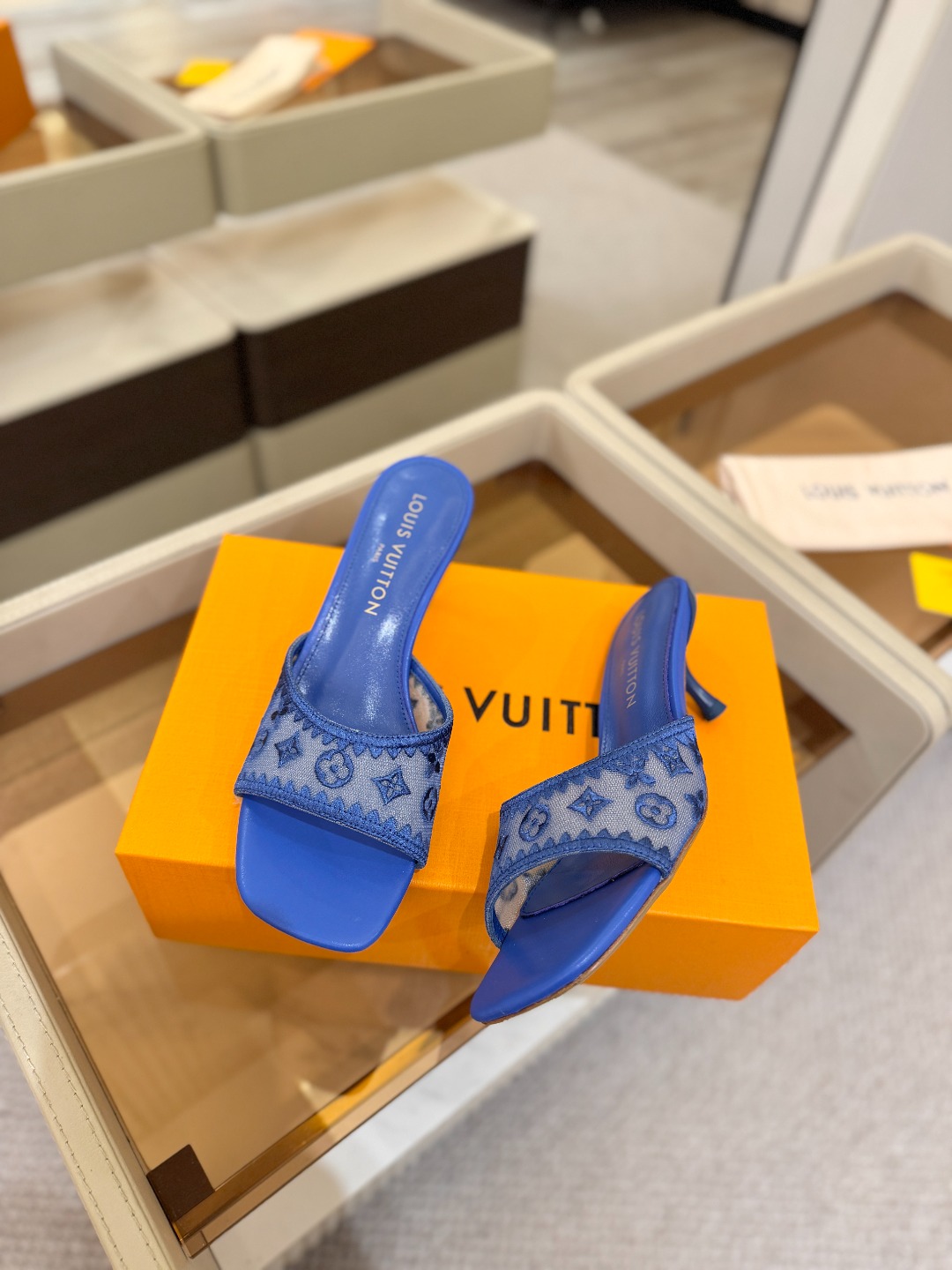 Louis Vuitton  官网夏日系列！完美楦型、 新品中跟凉鞋🆕、官网同步更新 双层网纱电绣饰以点缀，细节感拉满、
