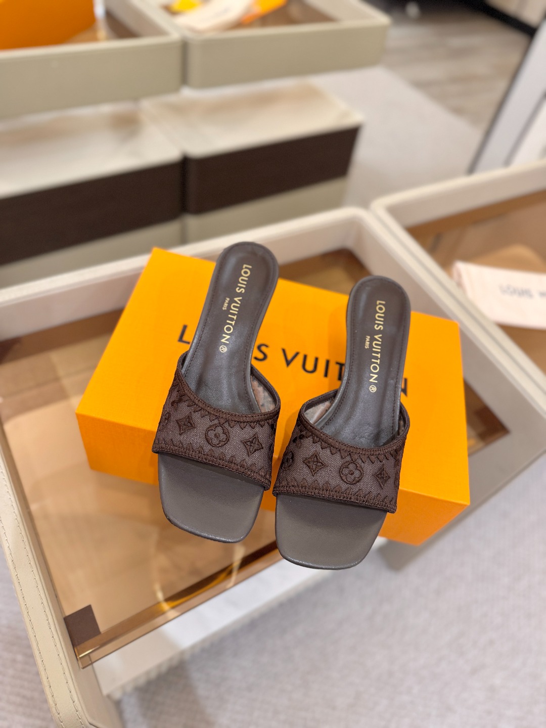 Louis Vuitton  官网夏日系列！完美楦型、 新品中跟凉鞋🆕、官网同步更新 双层网纱电绣饰以点缀，细节感拉满、