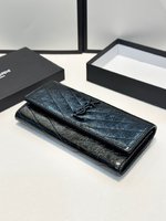 Yves Saint Laurent Wallet Black Calfskin Cowhide Fashion