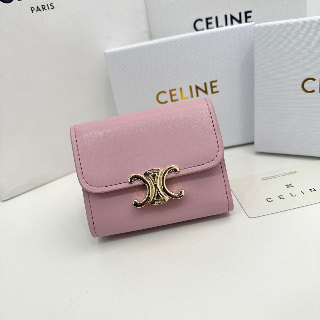 Celine Wallet Black Pink Cowhide Fashion