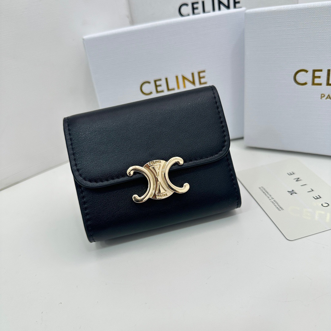 Celine Wallet Black Pink Cowhide Fashion