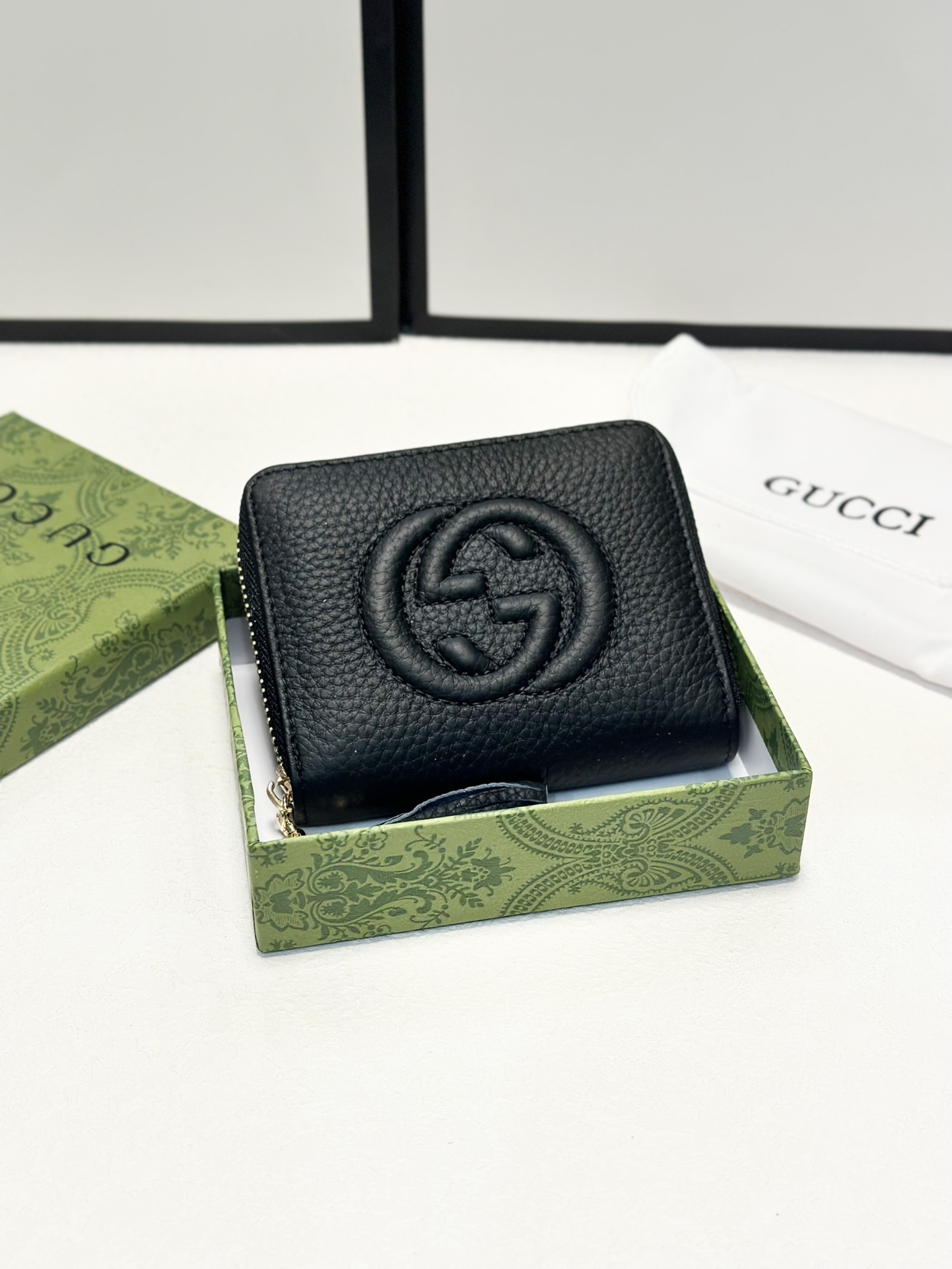 Gucci Geldbörse Kleine Brieftasche Schwarz Rindsleder