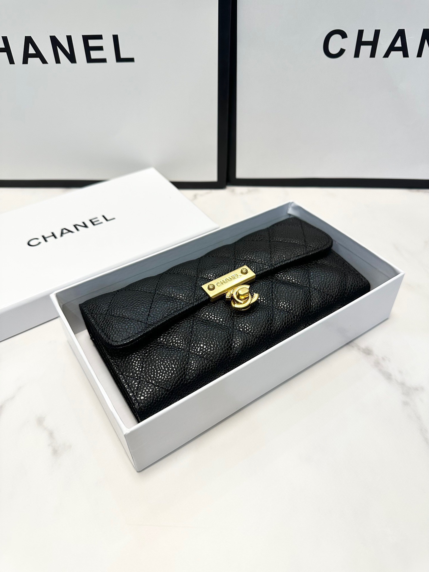 Chanel Monederos Negro Cuero de vaca