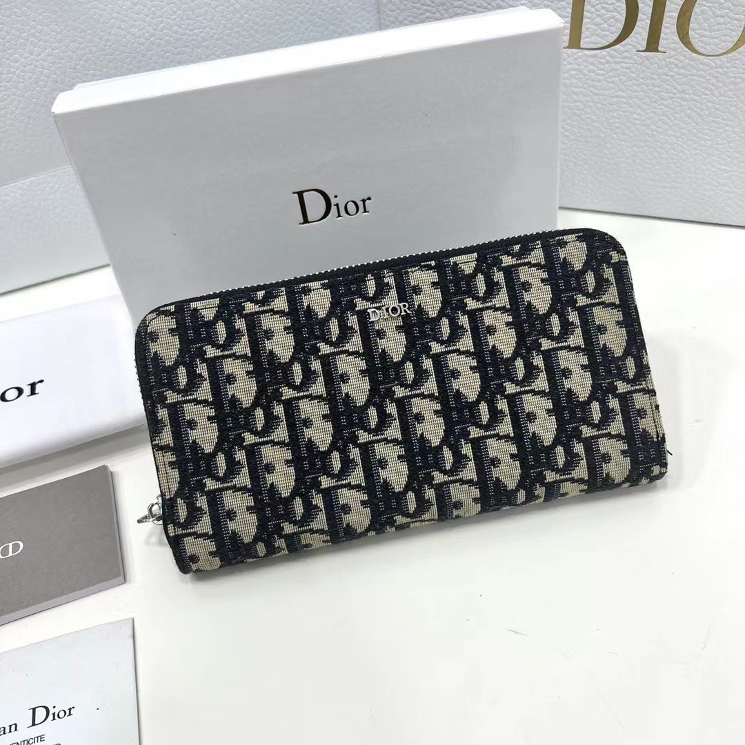 Dior Geldbörse Hochwertige Replik
 Schwarz Drucken Rindsleder Oblique