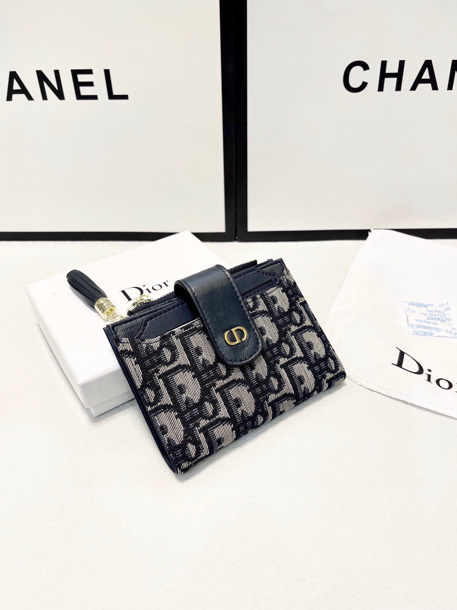 Dior Geldbörse Kleine Brieftasche Schwarz Rindsleder Fashion