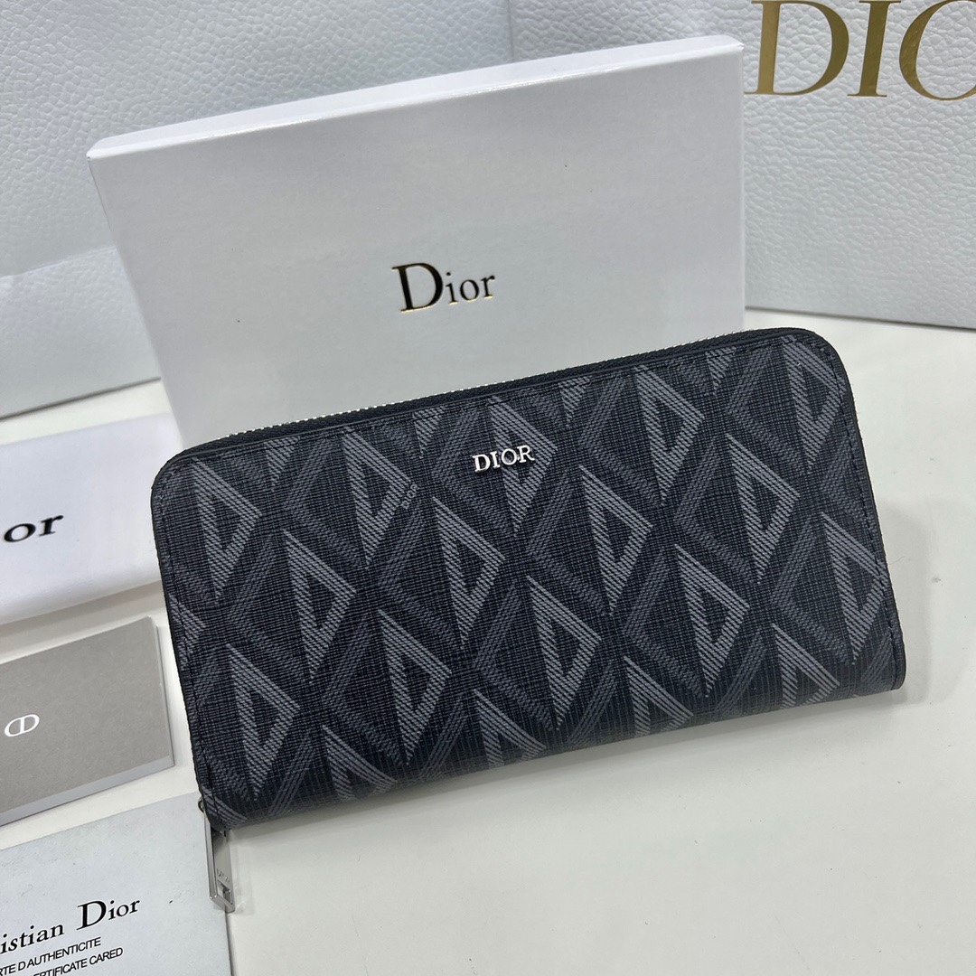 Dior Wallet Black Blue Light Printing Cowhide