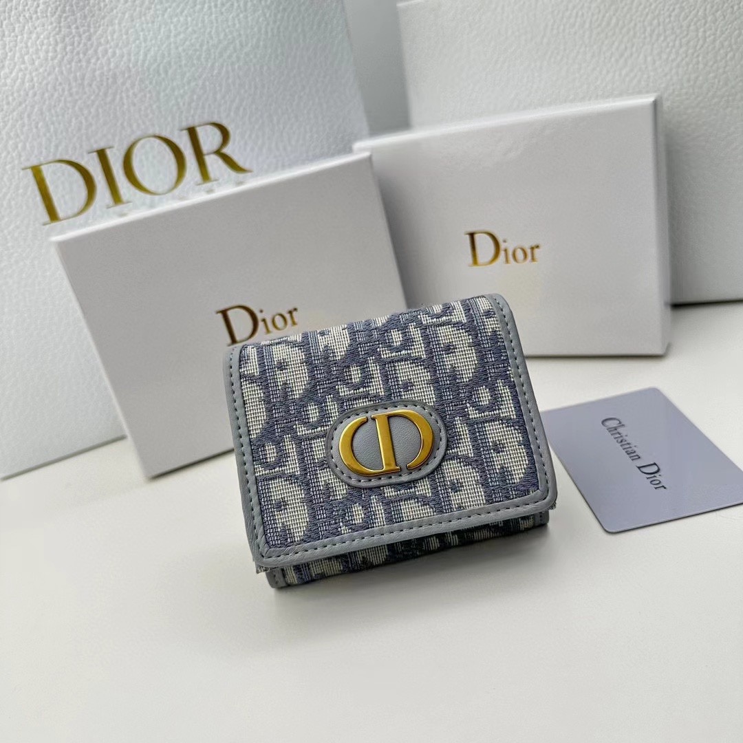 Dior Wallet Blue Grey Cowhide