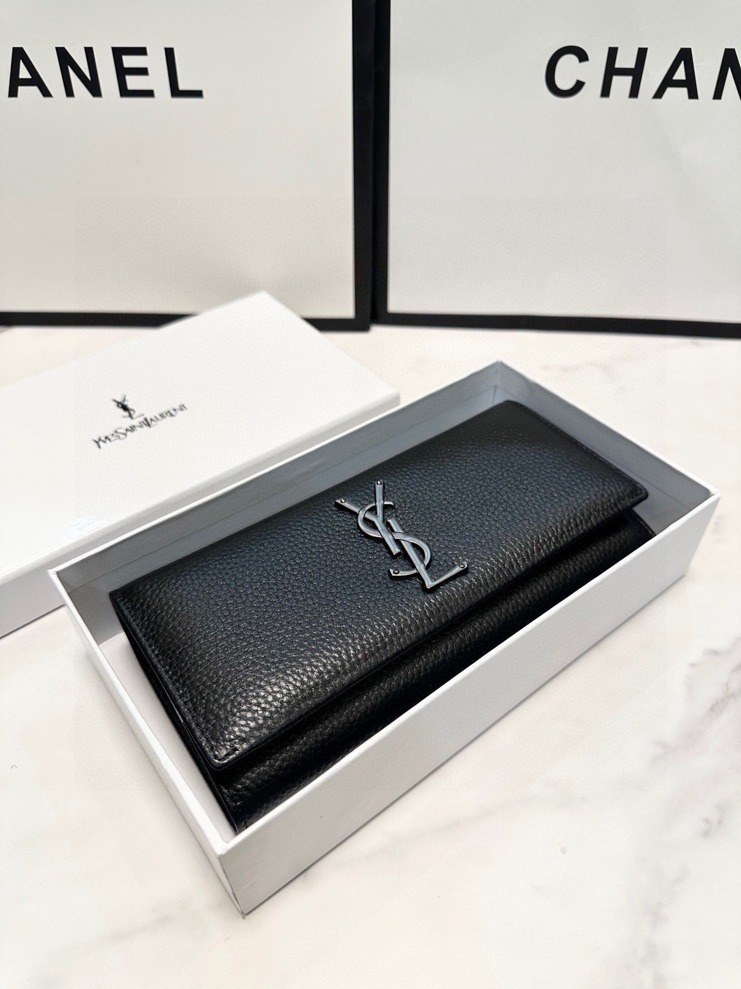 1:1 Replica Wholesale
 Yves Saint Laurent Wallet Black Calfskin Cowhide Fashion