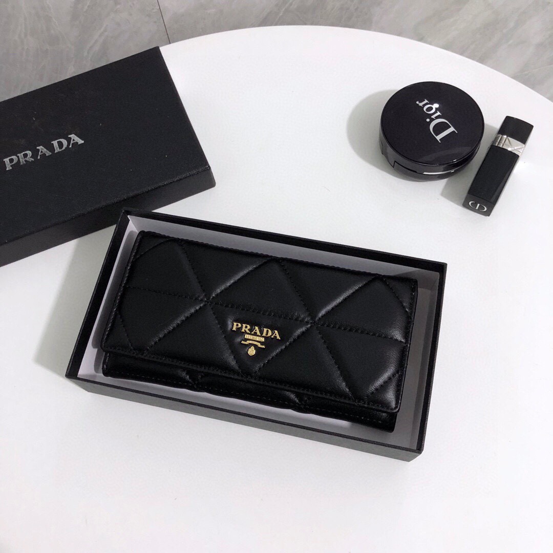 2023 Luxury Replicas
 Prada Wallet Black Sheepskin