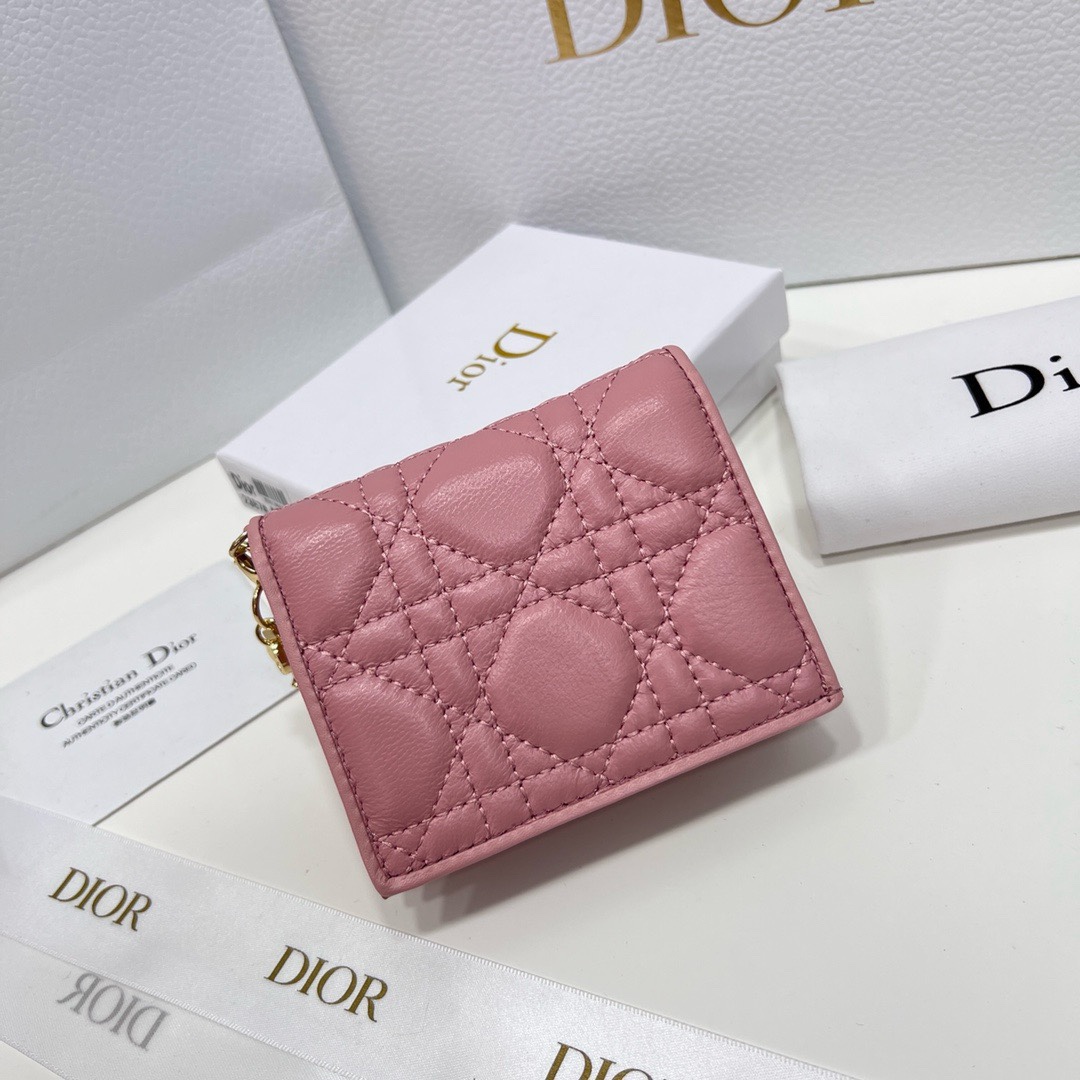 Dior Wallet Black Grey Pink Sheepskin Lady Mini