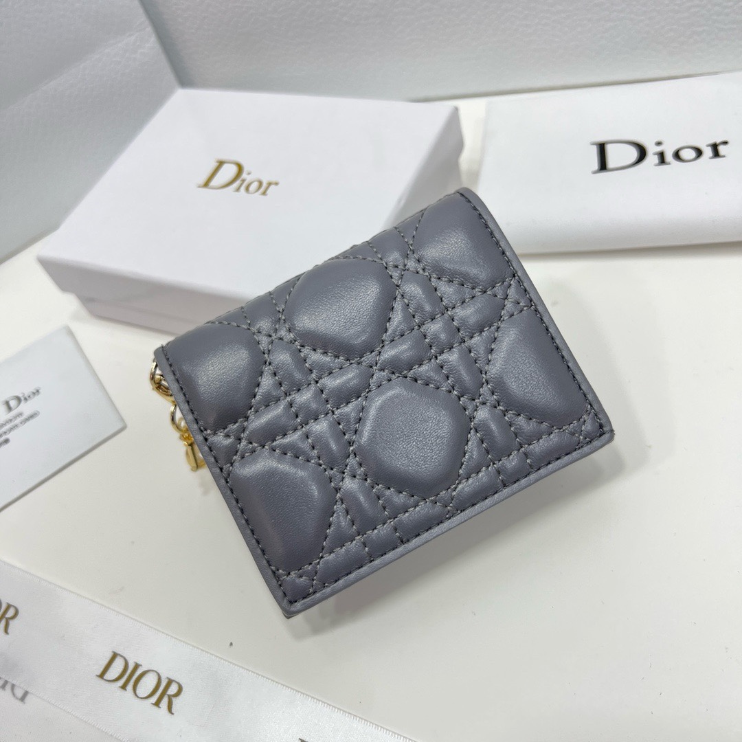 Dior Wallet Black Grey Pink Sheepskin Lady Mini