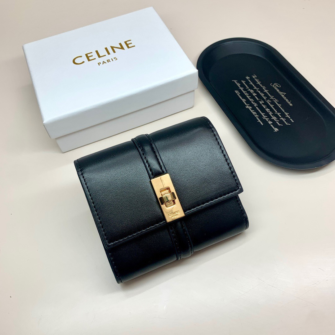 Celine Perfect
 Wallet Black Brown Cowhide Fashion