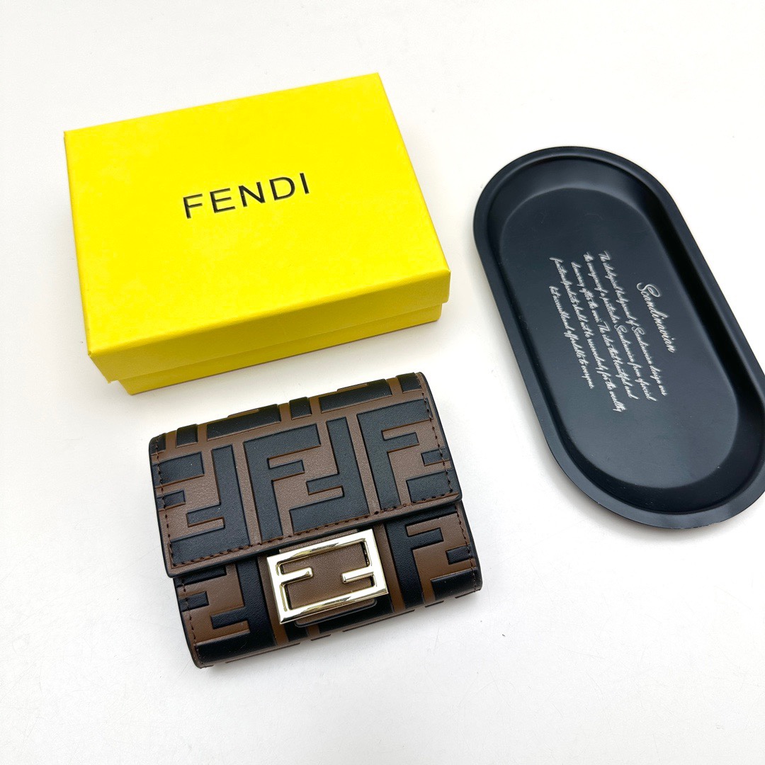 Best Replica New Style
 Fendi Wallet Black Brown Elephant Grey Calfskin Cowhide