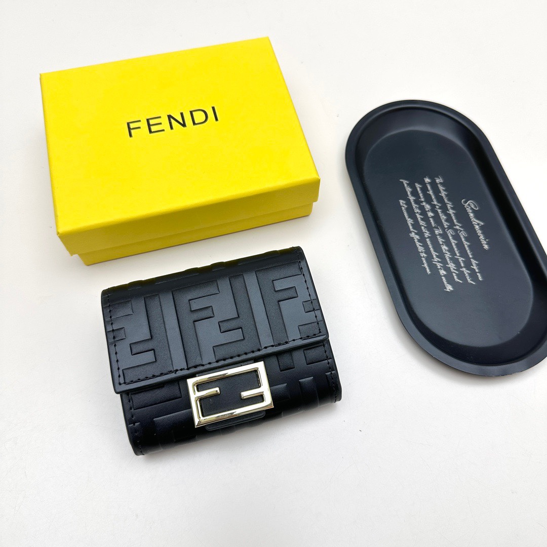 Fendi Wallet Black Brown Elephant Grey Calfskin Cowhide