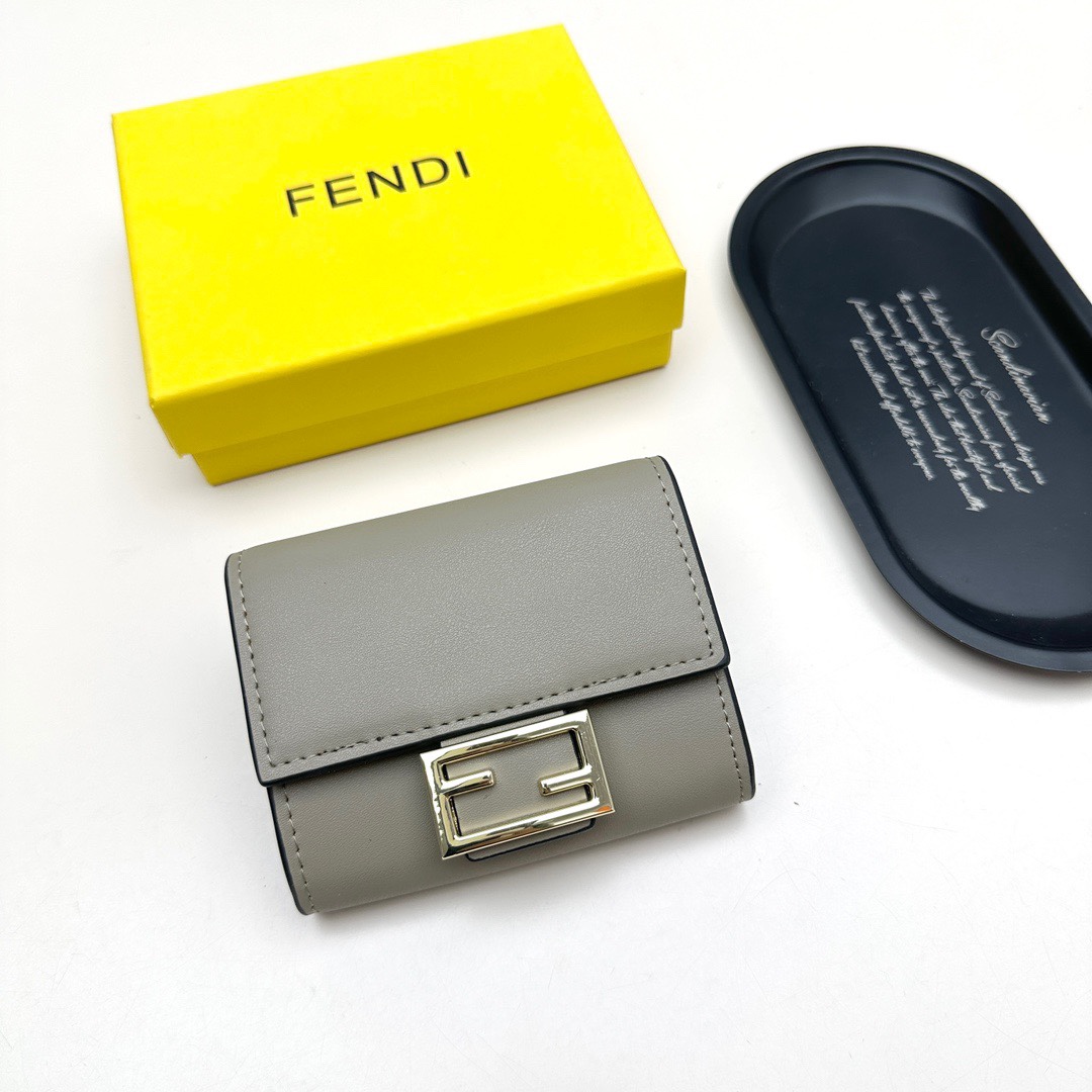 Fendi Wallet Black Brown Elephant Grey Calfskin Cowhide