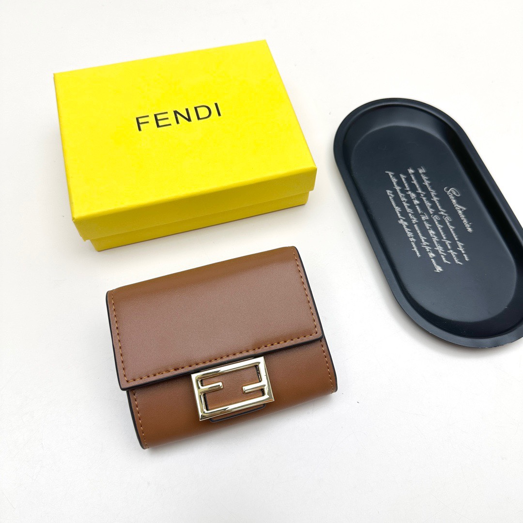 Fendi Wallet Black Brown Elephant Grey Calfskin Cowhide