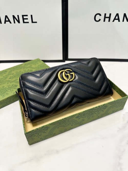 Gucci Marmont Leather Zip-Around Wallet, Black, 19x10cm 1 Gucci Marmont Leather Zip-Around Wallet, Black, 19x10cm