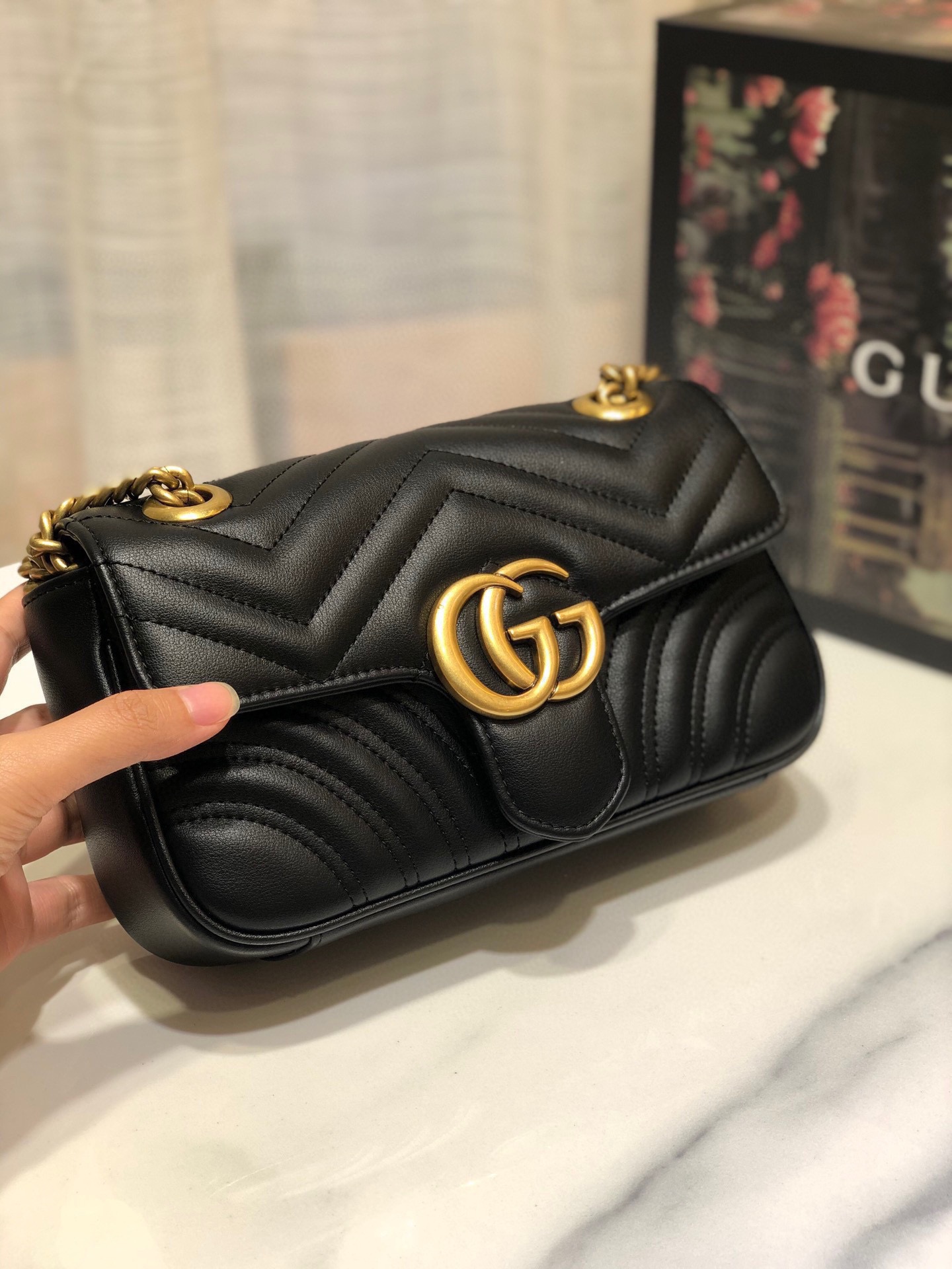 Gucci Marmont Wave Chain Bag Black High-end Calfskin Imported Soft Feel Hardware Upgrade
