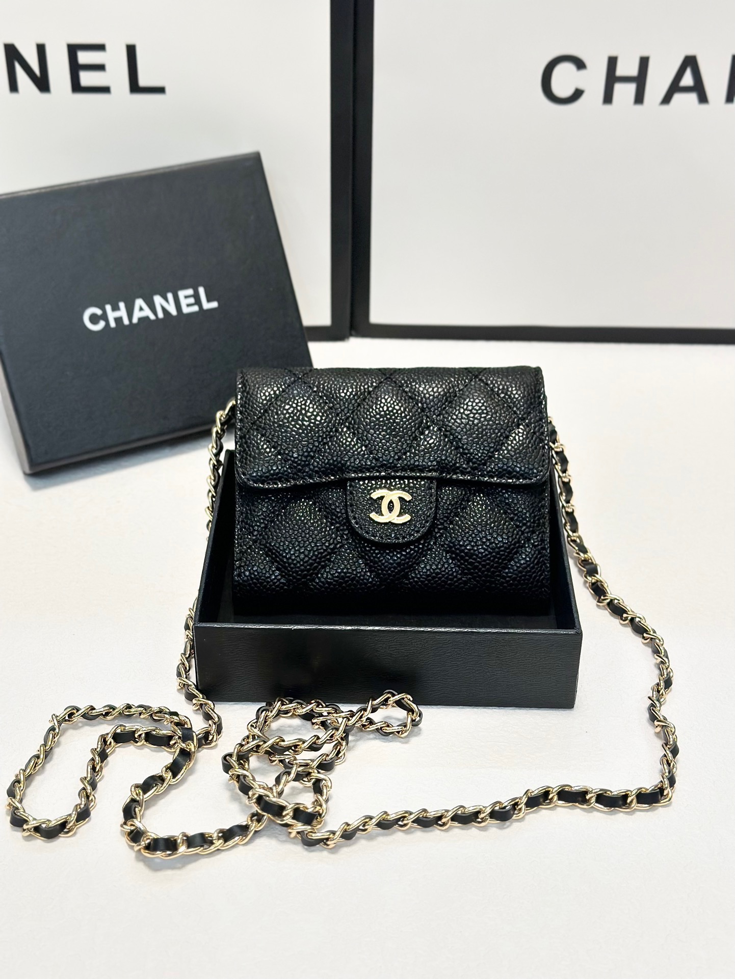 P100🎀COLOR BLACK🎀Size 12×10🎀chanel Chanel Caviar Corial in capello dello zaino piccolo e generoso 😘