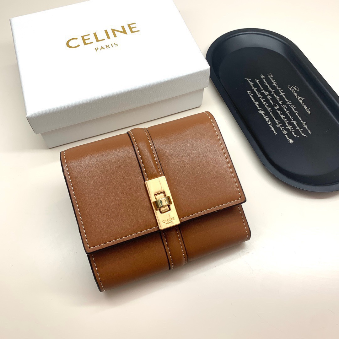 P95🎀celine 10523🎀COLOR APRICOTTA NERA BROWNCHIZE 11*10*5🎀celine Il portafoglio corto è una serie molto abbagliante, il contatore è sincronizzato e utilizza il primo strato di midollo, squisito e alla moda!