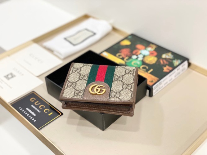 Gucci Women's Ophidia GG Tri-Fold Wallet, Brown Leather, 557801 1 Gucci Women's Ophidia GG Tri-Fold Wallet, Brown Leather, 557801