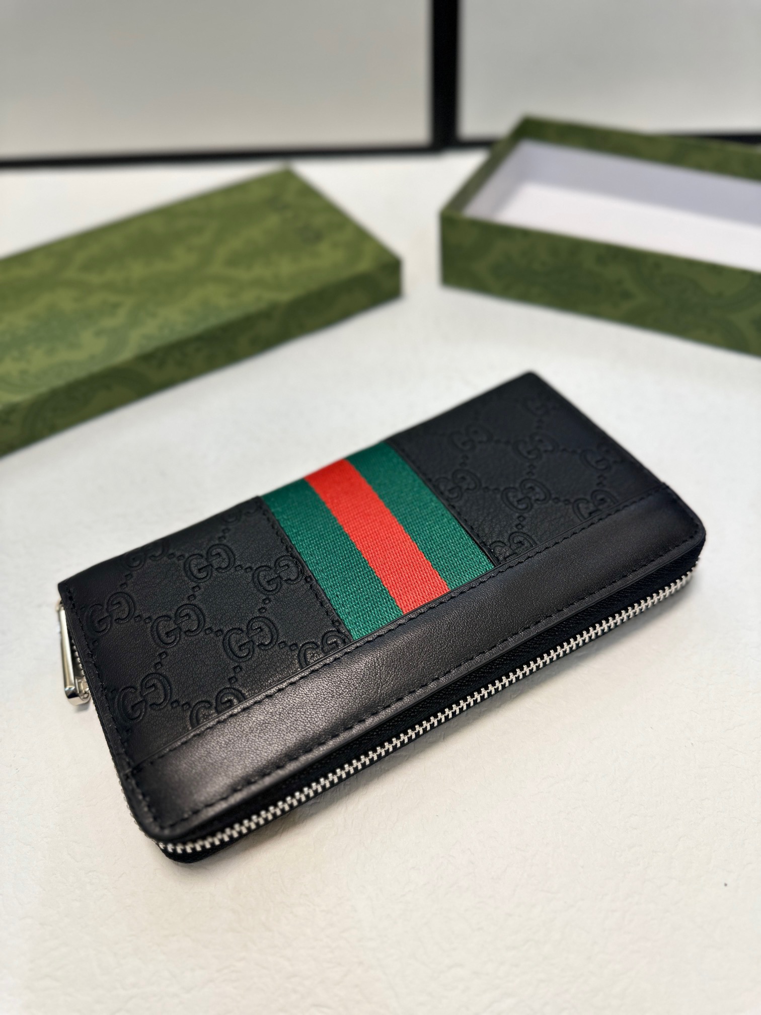 Gucci Men's Black Leather Zip Around Wallet With Web Stripe - Card Slots 4 i1746630474844 8607 0 2