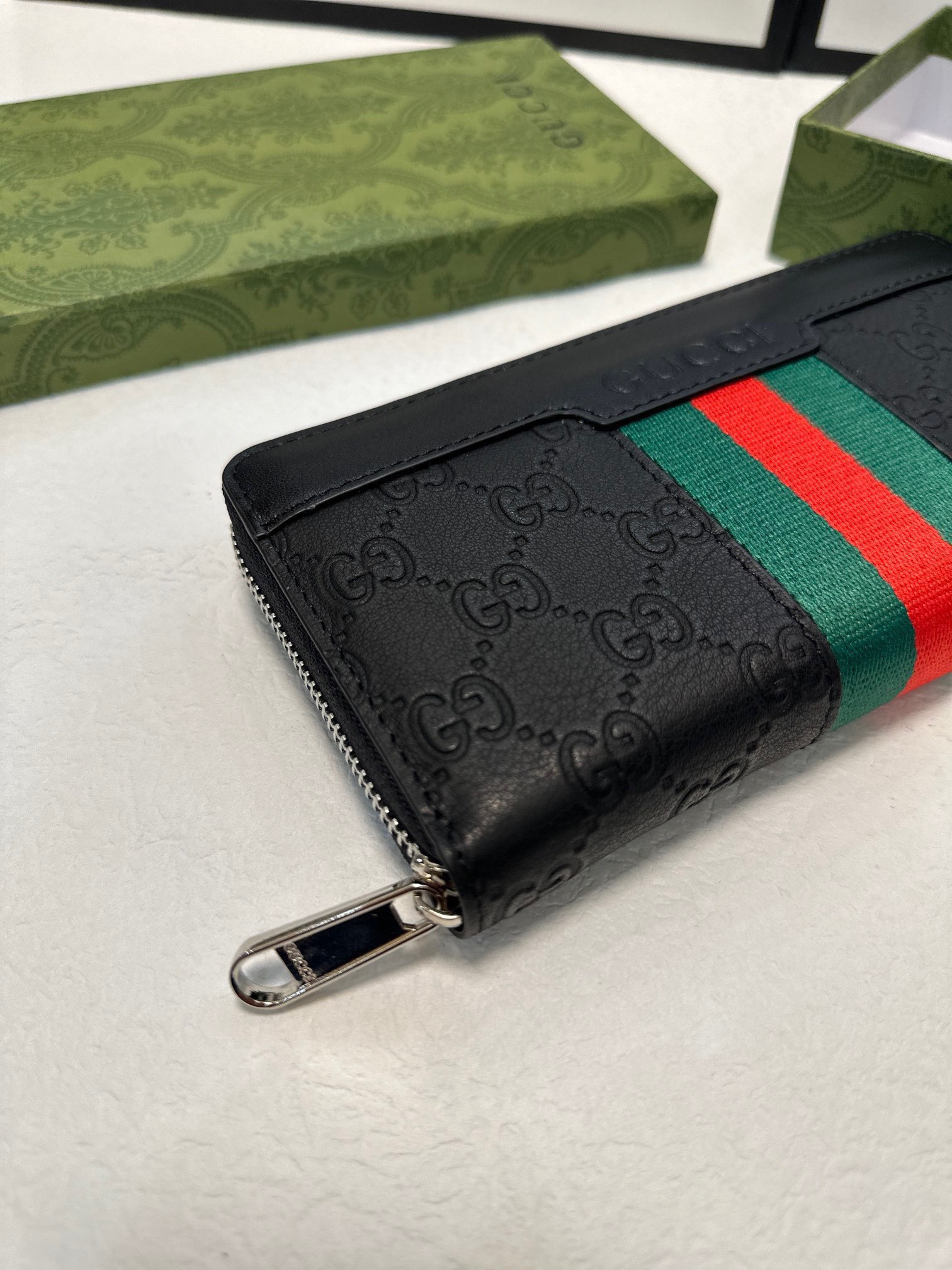 Gucci Men's Black Leather Zip Around Wallet With Web Stripe - Card Slots 5 i1746630474846 3367 0 3
