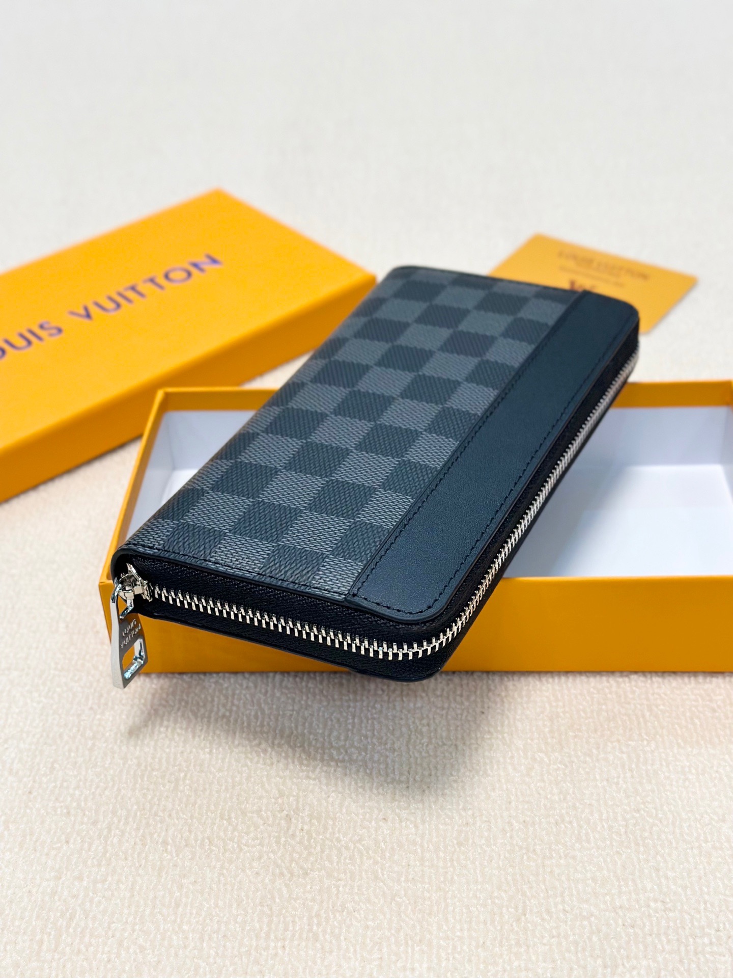 LV新款男士手包 ブラックチェック柄 大容量