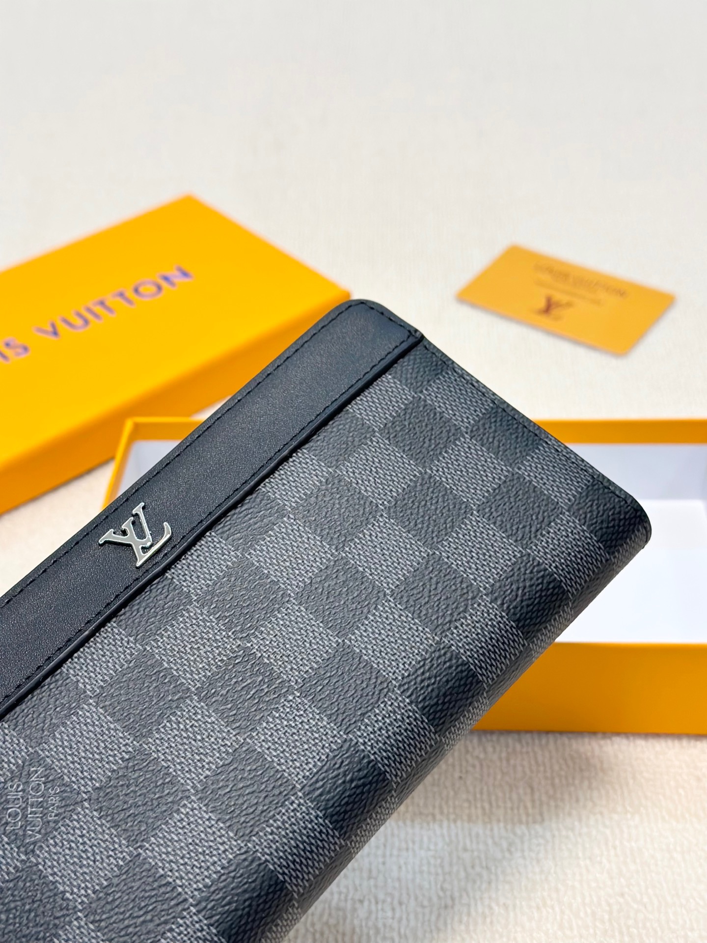 LV新款男士手包 ブラックチェック柄 大容量